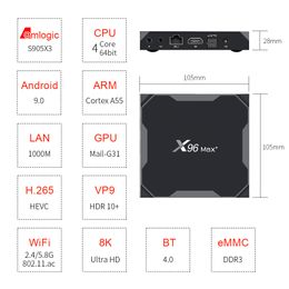 4 Go 64 X96 Max + Android 9.0 Smart TV BOX Amlogic S905X3 H.265 4K 2.4G5G WiFi Lecteur multimédia Set TopBox