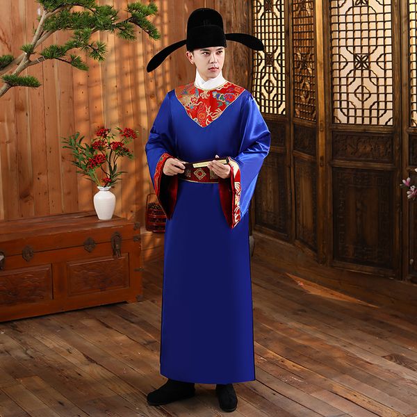 Ropa de escenario para cosplay de películas de TV, traje antiguo chino elegante Hanfu, ropa tradicional masculina, bata azul para adultos de la dinastía Song