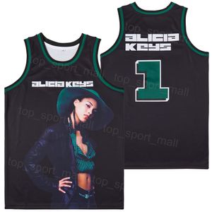 TV Movie Basketball 1 Alicia Keys Jersey Musical Album Hiphop High School Stitched Team Black Black voor sportfans Pure Cotton Hiphop Embroidery College