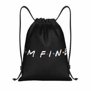 programa de televisión amigos Citas divertidas Drawtring Mochila Mujeres Men Gym Sport Sackpack portátil I'm Fine Shop Bag Sack W27X#