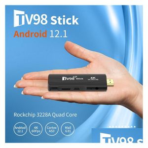 Tv Stick Tv98 4K Smart 2.4G 5G Wifi Android Box 12.1 Rockchip 3228A Hdr Set Top Os Hd 3D Draagbare Mediaspeler Drop Delivery Electro Dhytj