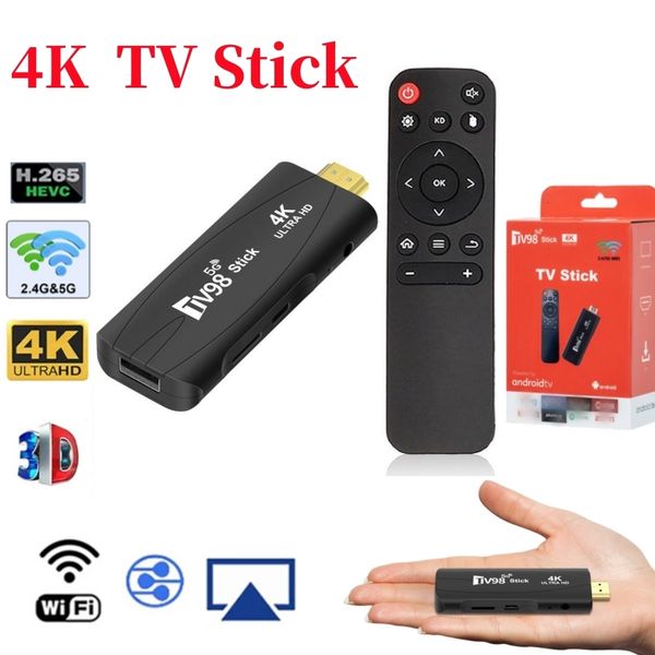 TV Stick TV98 Mini TV Stick Android 12.1 4K HD 2G 16G TV Box 2.4G 5.8G double Wifi Smart TV Box H.265 lecteur multimédia récepteur TV décodeur 230831