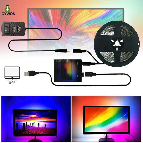 TV Kit USB Dream Color 1M 2M 3M 4M 5M RGB WS2812B Strips de LED para TV PC Screen Backlight Lighting194L