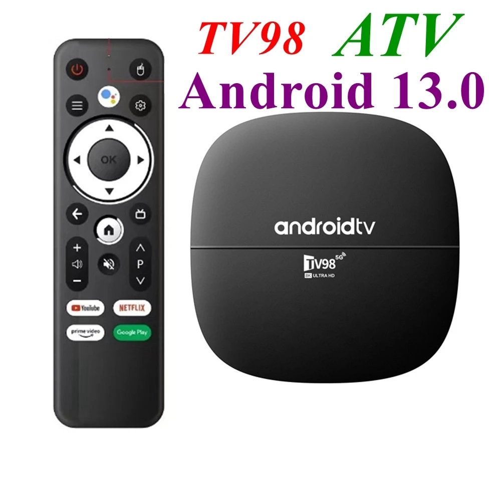 TV98 ATV Smart Android 13 TV Box H313 Bluetooth Voice Remote Control Pudełko TV Dual Band WIFI TV Player 1GB 8 GB Ustaw górne pudełka