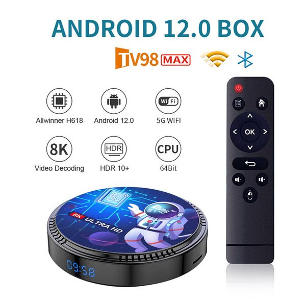 TV98 MAX Android 12 decodificador H618 64GB 32GB 16GB 2,4G banda Dual 5G WIFI6 HD 8K decodificador de vídeo reproductor multimedia receptor superior