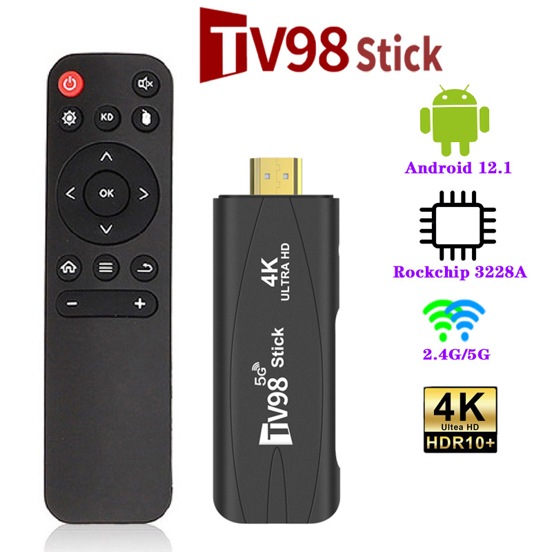 TV98 TV Stick 4K Smart 2.4G 5G Wi -Fi Android TV Box 12.1 RockChip 3228A HDR Set Top OS HD 3D Portable Media Player