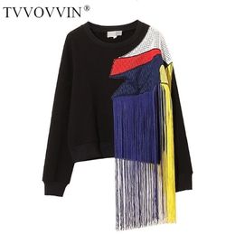 TVVOVVIN automne hiver streetwear Europe arc-en-ciel gland patchwork maille plus bas épais sweat-shirt pour femme hauts A479 201208