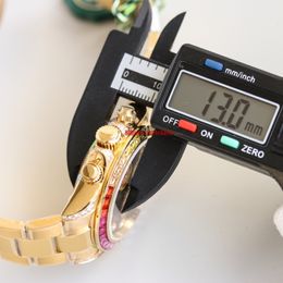 TW Factory Watches 40mm Rainbow ETA7750 Chronographe automatique Montre pour homme Lunette arc-en-ciel Cadran noir Bracelet en or jaune Montres-bracelets pour hommes