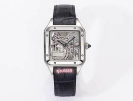 TW Watch Diamètre 43.5x31.4 mm avec 9629 Mouvement Sapphire Miroir à cadran creuse Crocodile Imprimer STRAP