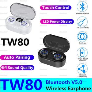 TW80 Bluetooth 5.0 Écouteurs TWS Stéréo Sans Fil Écouteurs Affichage Numérique Écouteurs Intra-auriculaires Contrôle Tactile Écouteurs Couplage Automatique Casque 50PCS