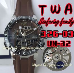 TWA 326-03 Noir Toro Calendrier Perpétuel Montre de Luxe pour Homme UN-32 Mouvement à Fermeture Automatique de la Chaîne, Acier 316L/Jante/Bouton/Couronne en Céramique, Verre Saphir, 43 mm, six