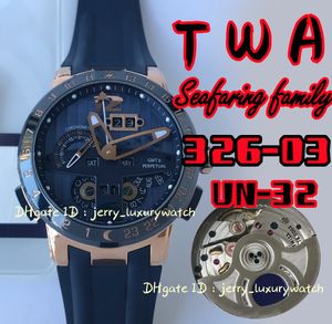 TWA 326-03 Zwart Toro Perpetual Calendar Luxury heren Watch UN-32 Automatische kettingafsluitingsbeweging, 316L staal/keramische rand/knop/kroon, saffierglas, 43 mm, één