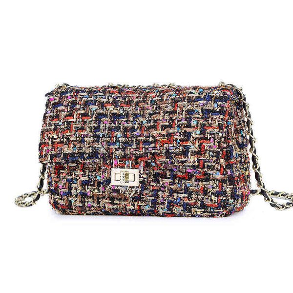 Tweed Automne Hiver Nouvelles femmes Plaid Tissu De Laine Diamant Chaîne Une Épaule Messenger Sac À Main X220331