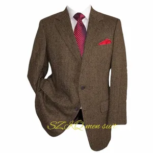 Tweed Blazer Mannen Vintage Casual Herringbe Tweed Pak Jassen Twee Butt Notch Revers Wolmix Sport Jas A83Q #