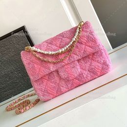 Bolsa de aleta tweed 19cm Lambsking Bag Designer Mujer Mirror Cadena Crossbody Bags con caja C408