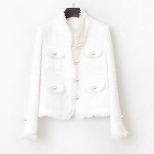 veste en tweed blanc perle poche incrustée automne hiver femmes mince minceur dames manteau 201026