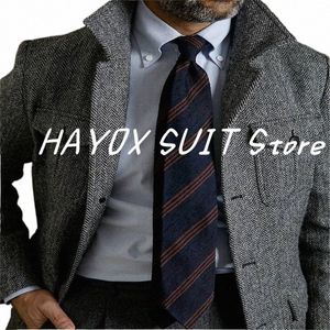 Traje de tweed para hombre, chaqueta Vintage de un solo pecho, busin formal para hombre, conjuntos De Blazers para traje de boda Homme Q4O3 #