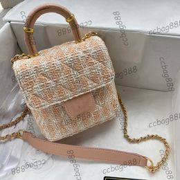 23S Diseñador para mujer Woolen Tweed Tweed Tope Box Box Totes Cosmética con hardware de metal dorado Matelasse Crossbody Handsody Bolsos de cubeta de hombro 16 cm