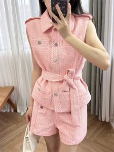 Tweed Plaid Set Women Sans mannequin Collier Collier de gilet à poitrine simple ou Short Rober Suit pour femme 240419