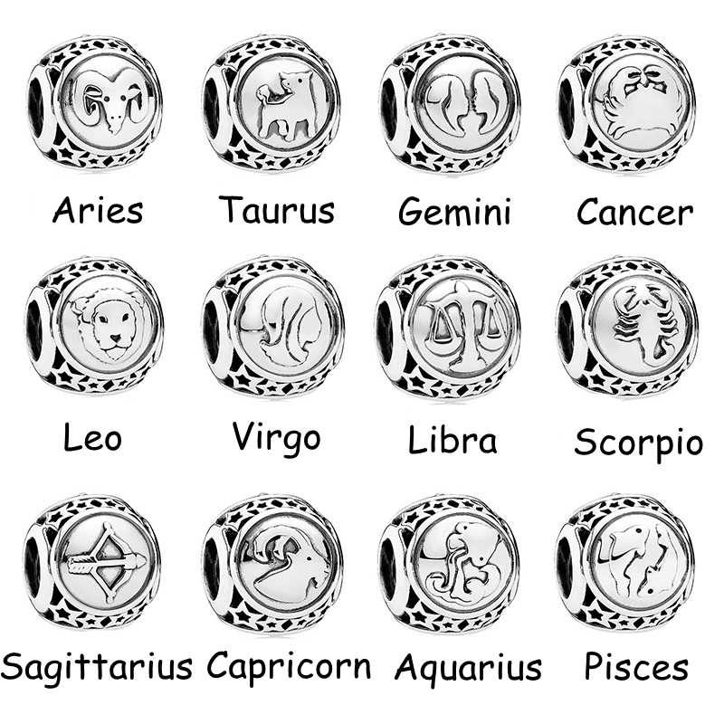 Doce constelaciones Aries Taurus Gemini Cancer Leo Virgo Bead Fit Pandora Charms Bracelet