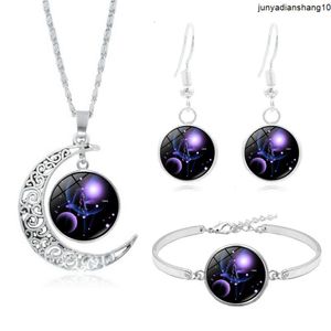 Twaalf sterrenbeelden Crystal ketting set minimalistisch creatieve cadeau -tijd armband oorrang sieraden driedelige set