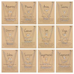 Douze Constellations Lettre Pendentif Collier Femme Zodiaque Charme Constellation Collier Ensemble Papier Carte Pendentif Collier
