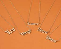 Douze constellations Collier de pendentif pour femmes hommes Zodiac Sign Colliers Old English LETTER GOLD COLOR SEAKUND SEAKED Chain7130118