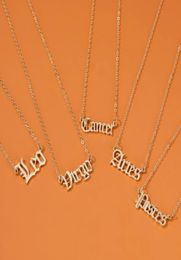 Collier pendentif douze Constellations pour femmes hommes signe du zodiaque colliers vieille lettre anglaise couleur or chaîne en acier inoxydable 3526361