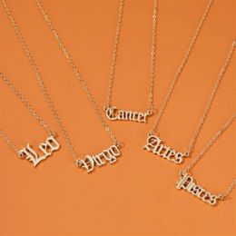 Collier pendentif douze Constellations pour femmes et hommes, colliers avec signe du zodiaque, ancienne lettre anglaise, couleur or, chaîne en acier inoxydable 261N