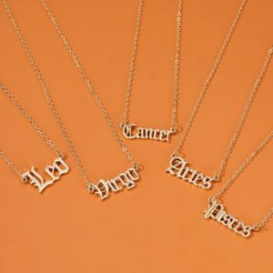 Douze constellations Collier de pendentif pour femmes hommes Zodiac Sign Colliers Old English LETTER GOLD COLORS INOXDUX ACIER 265P