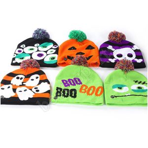 Vingt-deux nouveaux LED Halloween et Noël chapeaux tricotés chapeau de boule de style parent-enfant hiver chaud chapeau fête cadeau accessoires ZZA1275 120pcs