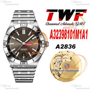 TWF Chronomat GMT ETA A2836 Montre automatique pour homme Cadran gris Cadran en acier inoxydable Rouleaux Bracele A32398101M1A1 Super Edition Montres Reloj Hombre Puretime D4