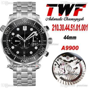 TWF Diver 300m A9900 Automatische Chronograph Mens Horloge Keramiek Bezel Black Wave Texture Dial Roestvrijstalen armband 2210.30.44.51.01.001 Super Edition Puretime 04b2