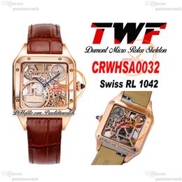 TWF Dumont Micro Rotor CRWHSA0032 Reloj suizo de cuarzo Ronda para hombre Esfera de oro rosa Correa de cuero marrón Edición súper Versión Puretimewatch Montre Hommes C3