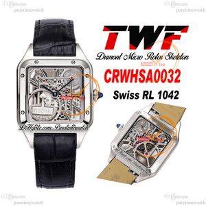 TWF Dumont Micro Rotor CRWHSA0032 Montre à quartz suisse Ronda pour hommes Boîtier en acier Cadran squelette Bracelet en cuir noir Super Version Edition Puretimewatch Montre Hommes A1