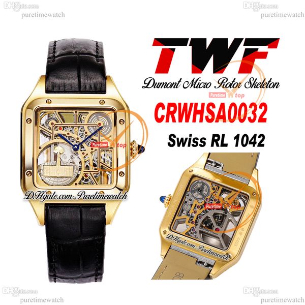 TWF Dumont Micro Rotor CRWHSA0032 Reloj suizo de cuarzo Ronda para hombre Esfera de oro amarillo Correa de cuero negra Edición Super Versión Puretimewatch Montre Hommes B2