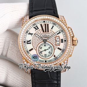 TWF F5100015 Calibre Montre Homme Cal.1904-PS MC Cadran Diamant Glacé Automatique Marqueurs Romains Or Rose Boîtier Incrusté de Diamants Bracelet Cuir Super Edition Eternity Montres