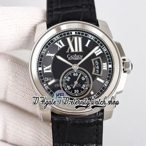 TWF F57100041 Kaliber heren Watch Cal 1904-PS MC Automatic 42 mm Big Date Black Dial Roestvrij stalen kast Romeinse Markers Leather Stra307C