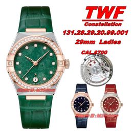 TWF Factory Watches 131.28.29.20.99.001 Constellation 29 mm Cal.8700 Montre automatique pour femme Lunette en diamant Cadran vert Bracelet en cuir Montres-bracelets pour dames
