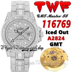 TWF GMT Paved Diamonds Herenhorloge A2824 Automatisch 40MM tw116769 Iced Out Baguette Diamond 904L OysterSteel Bracelet 2022 Super Edition eternity sieraden horloges