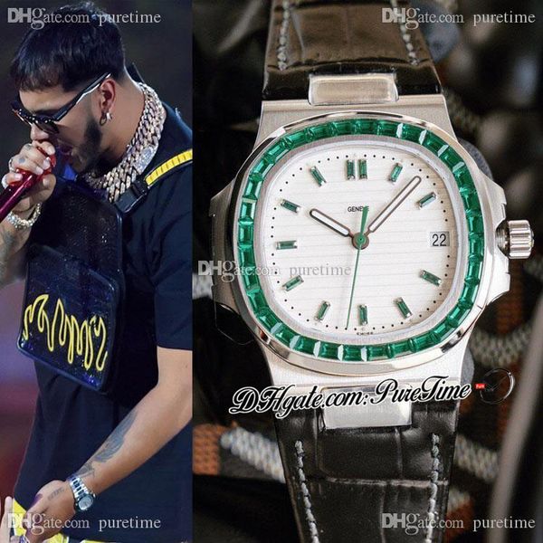 TWF A324 Reloj automático para hombre Jumbo Platinum Emerald Bisel 5711 Textura blanca Dial Cuero Hip Hop Mejor edición PTPP 2021 Puretime E199b2