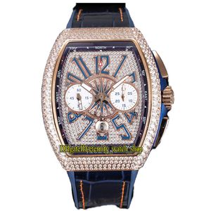 TWF Nieuwste V 45 Jacht SA7750 Chronograaf Automatische Mens Horloge Gypsophila Iced Out Out Diamond Dial Round Shape Cut Diamonds Rose Gold Case Eternity Stopwatch Horloges