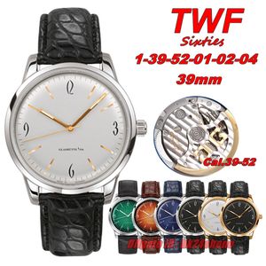 TWF Luxe horloges TW 39mm Sixties Steel 1-39-52-01-02-04 Cal.39-52 Automatische heren Watch Sapphire Silver Dial Leather Strap Gents polshorloges