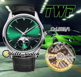 TWF Master Ultra Dunne 3D Moon Emaille Cal A925 Atuomatic Mens Horloge 39mm Staal Groen Dial Stick Markers Lederen Band 1368420 2021 Editie HWJL Hello_Watch