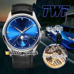 TWF Master Ultra Dunne 3D Moon Emaille Cal A925 Atuomatic Mens Horloge 39mm Staal Blauw Dial Stick Markers Lederen Band 1368420 2021 Editie Hallo_Watch