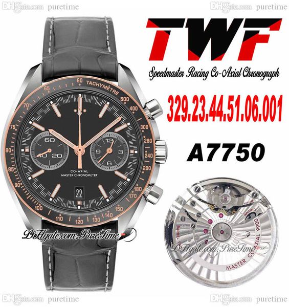 TWF Moonwatch A9900 Chronographe automatique Montre pour homme Lunette tachymètre Cadran gris ardoise Bracelet en cuir marron 329.23.44.51.06.001 Super Edition Puretime SJ03
