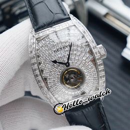 TWF New V2 Version Grand Cintree Curvex Tourbillon Gypsophila 8880 Montre Homme Automatique Acier Tous Diamant Bracelet Cuir Montres He2069