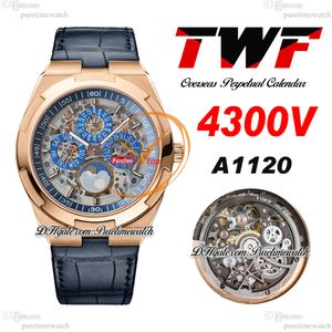 TWF Overseas Calendrier Perpétuel Moonphase 4300V A1120 Montre Automatique pour Homme Or Rose Cadran Squelette Cuir Bleu Super Version Reloj Hombre Edition Puretime B02