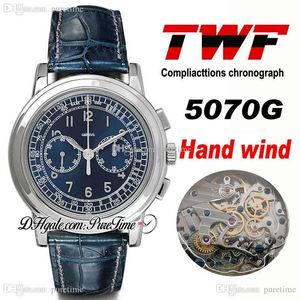 TWF Platinum ComplioStions Chronograph 5070g Hand Winding Automatische Herenhorloge Staal Case Blue Dial Blue Lederen Strap PTPP Puretime 5AD4