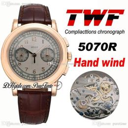 TWF Platinum Compliacttions Chronographe 5070R Montre automatique pour homme à remontage manuel Or rose 18 carats Cadran gris Cuir marron PTPP Puretim290w